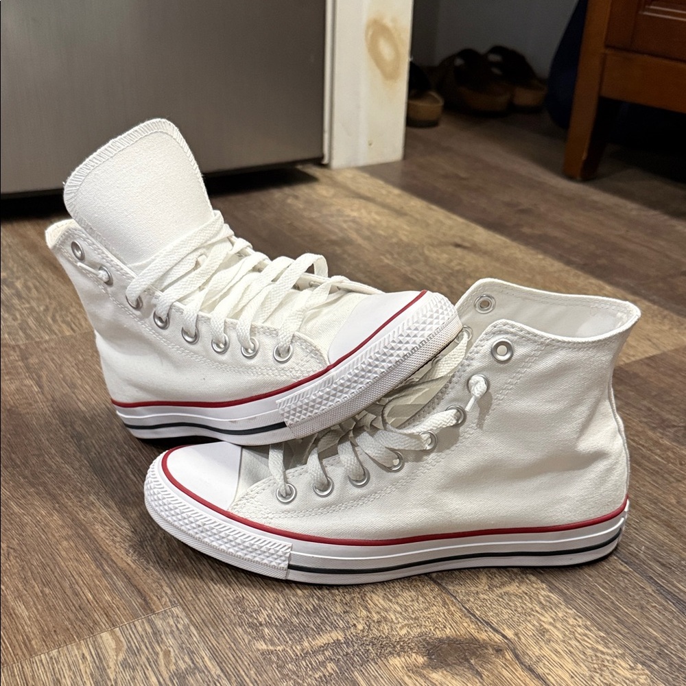 Converse White High-Tops with Red Details